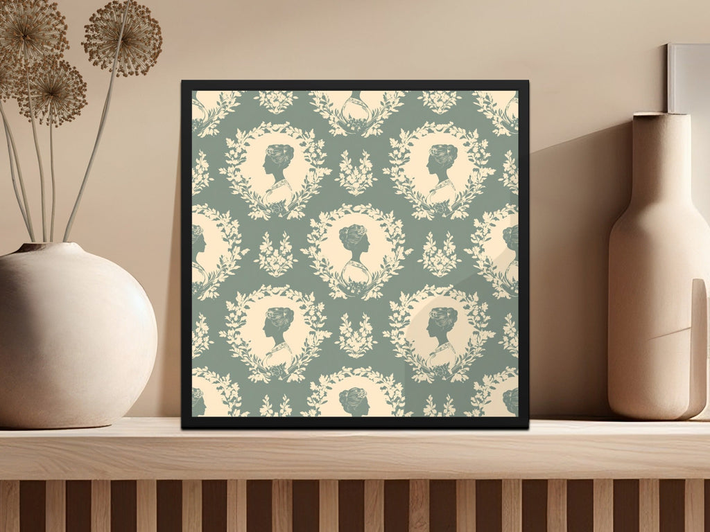 Digital Lady Cameo Floral Pattern, Seamless Floral Repeat Pattern, JPEG Files, Botanical Design, Feminine Pattern, Digital Paper Download - Moore and Mountain