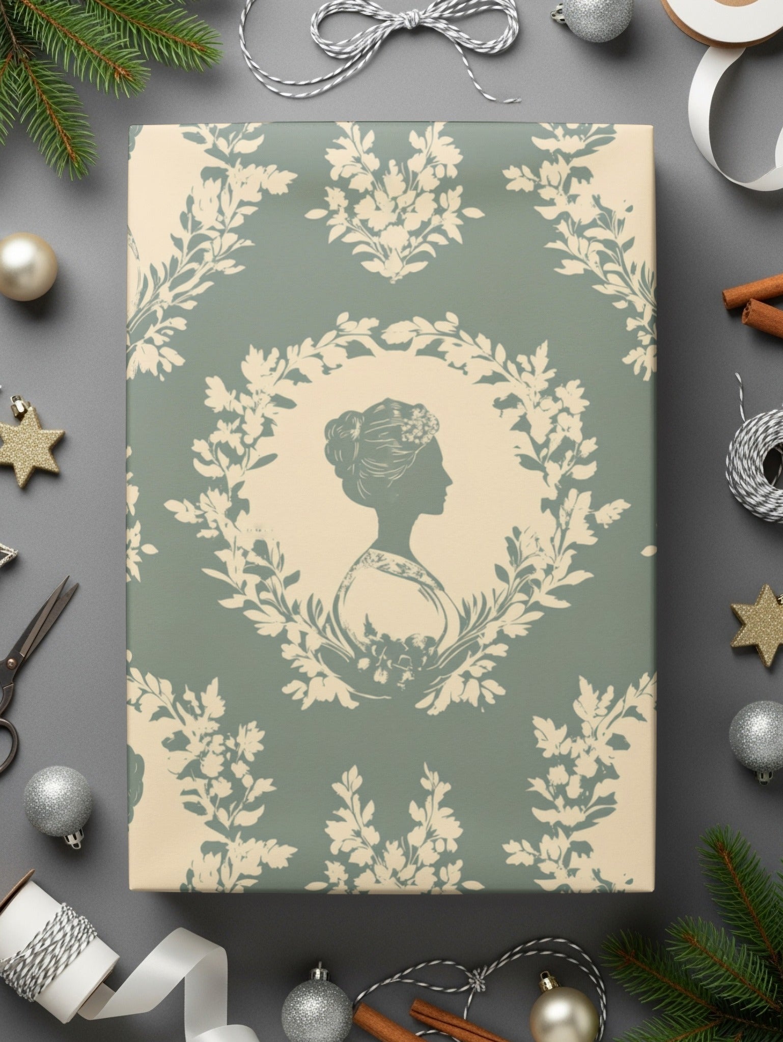 Digital Lady Cameo Floral Pattern, Seamless Floral Repeat Pattern, JPEG Files, Botanical Design, Feminine Pattern, Digital Paper Download - Moore and Mountain