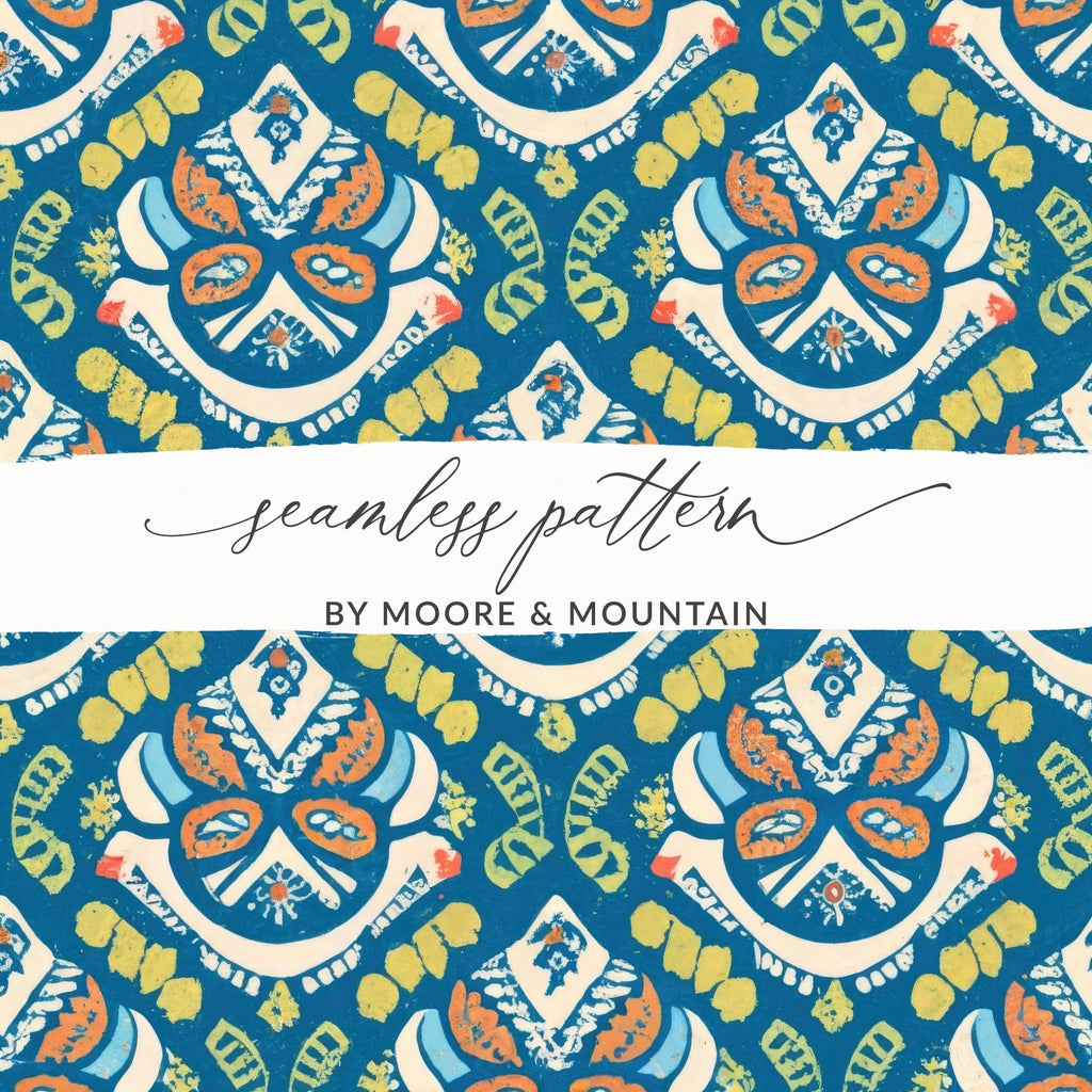 Digital Pattern, Seamless Blue Orange Yellow, Repeatable Background, Surface Design, Fabric Print, Scrapbooking Paper, Digital Paper - Moore and Mountain