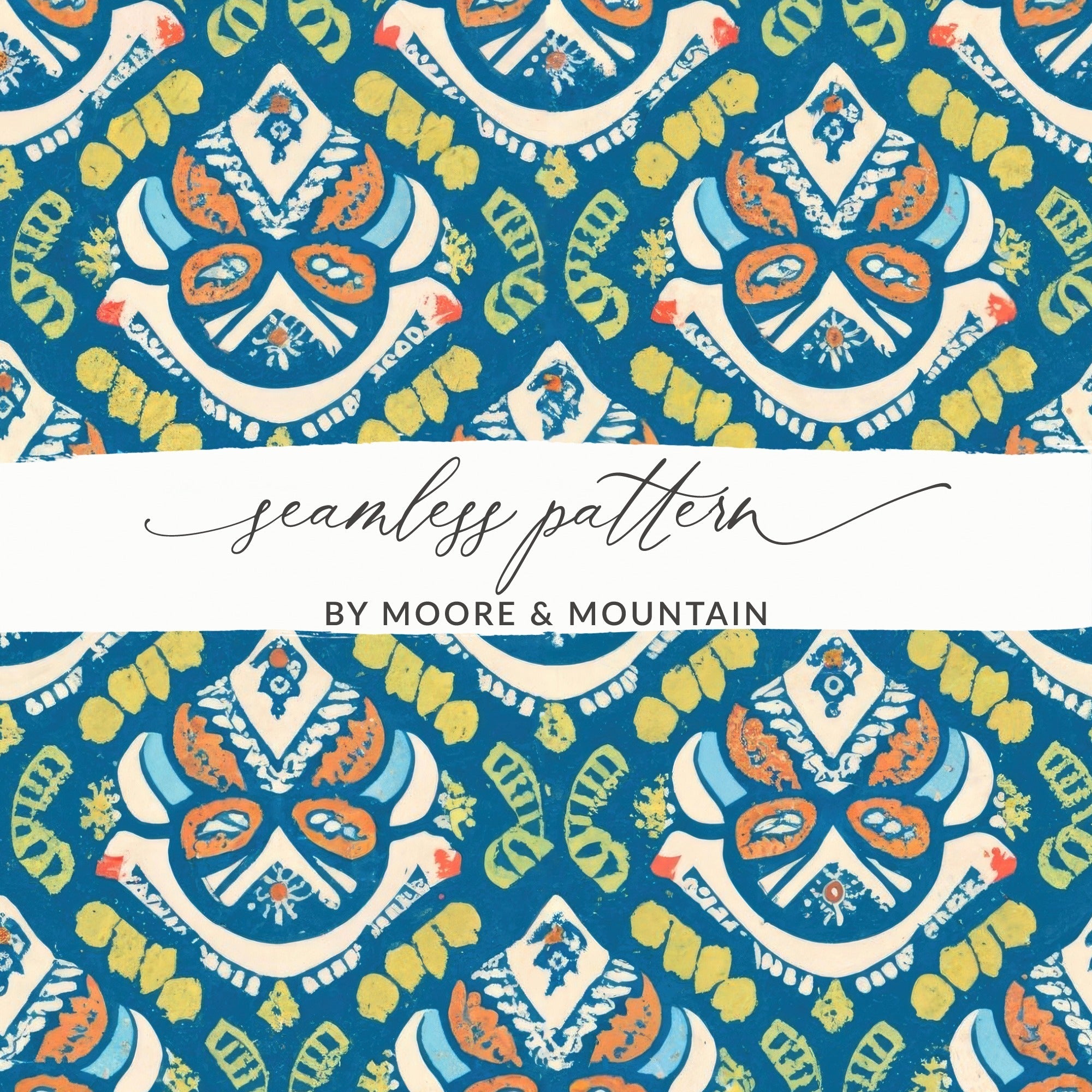 Digital Pattern, Seamless Blue Orange Yellow, Repeatable Background, Surface Design, Fabric Print, Scrapbooking Paper, Digital Paper - Moore and Mountain