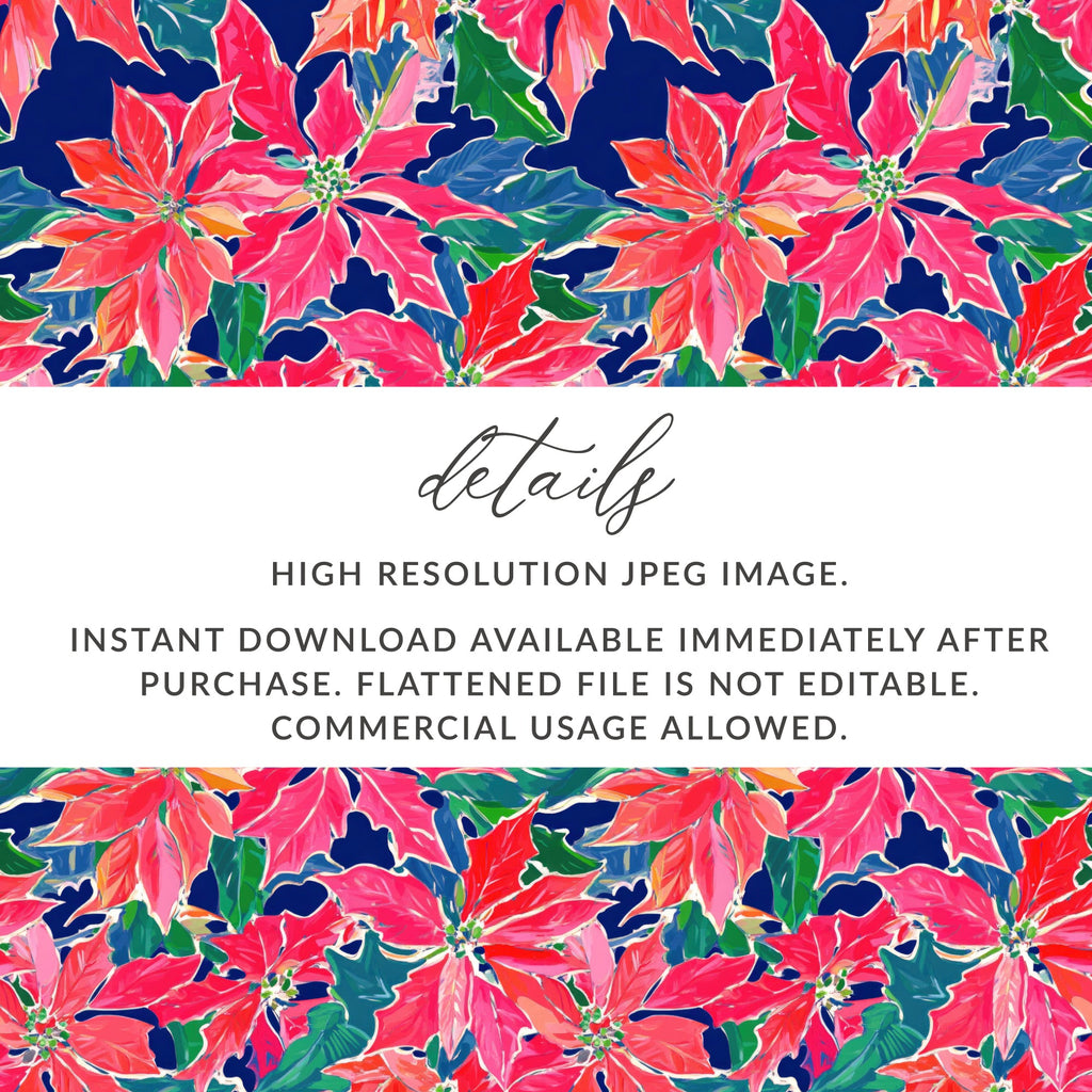 Digital Poinsettia Pattern, Christmas Floral Image, Seamless Design, Festive Wallpaper, Holiday Print, Digital Paper, Poinsettia Digital - Moore and Mountain