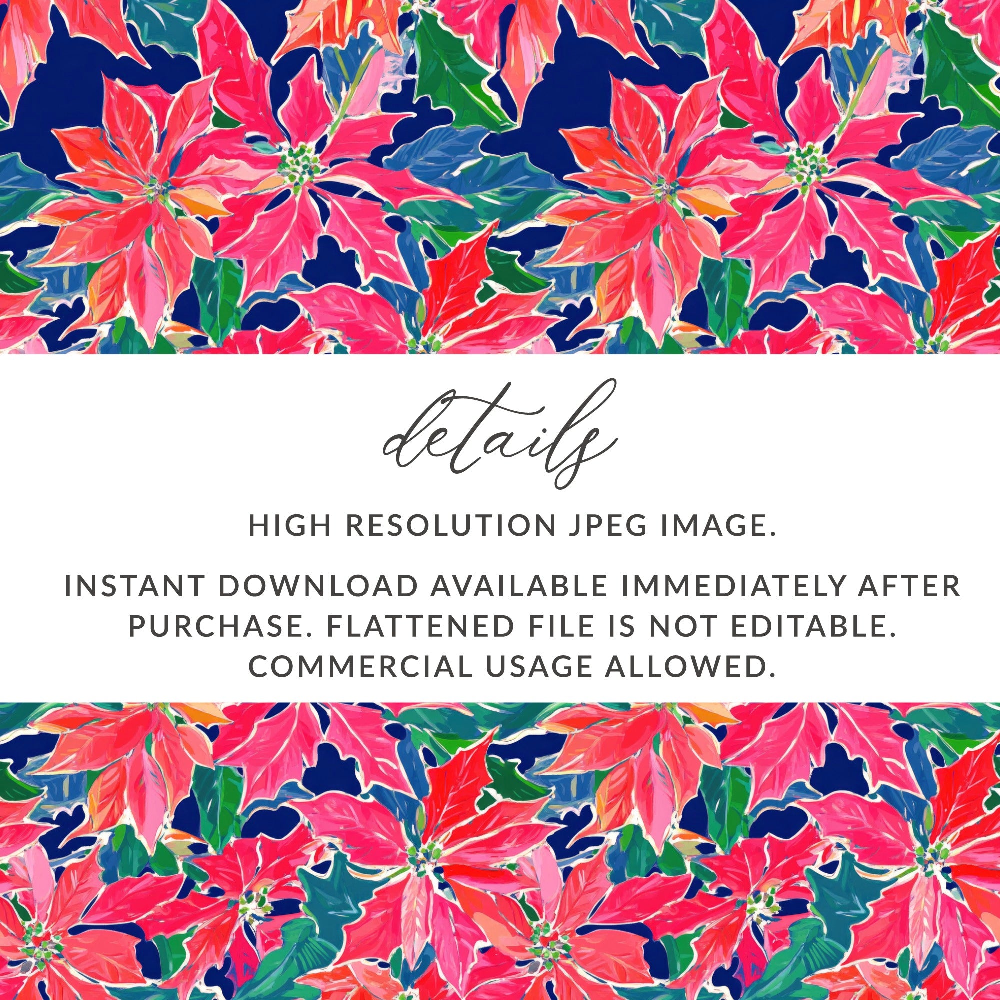 Digital Poinsettia Pattern, Christmas Floral Image, Seamless Design, Festive Wallpaper, Holiday Print, Digital Paper, Poinsettia Digital - Moore and Mountain