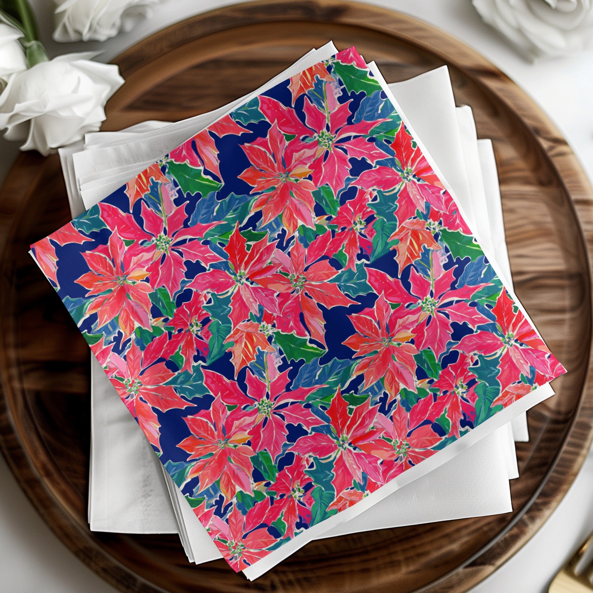 Digital Poinsettia Pattern, Christmas Floral Image, Seamless Design, Festive Wallpaper, Holiday Print, Digital Paper, Poinsettia Digital - Moore and Mountain