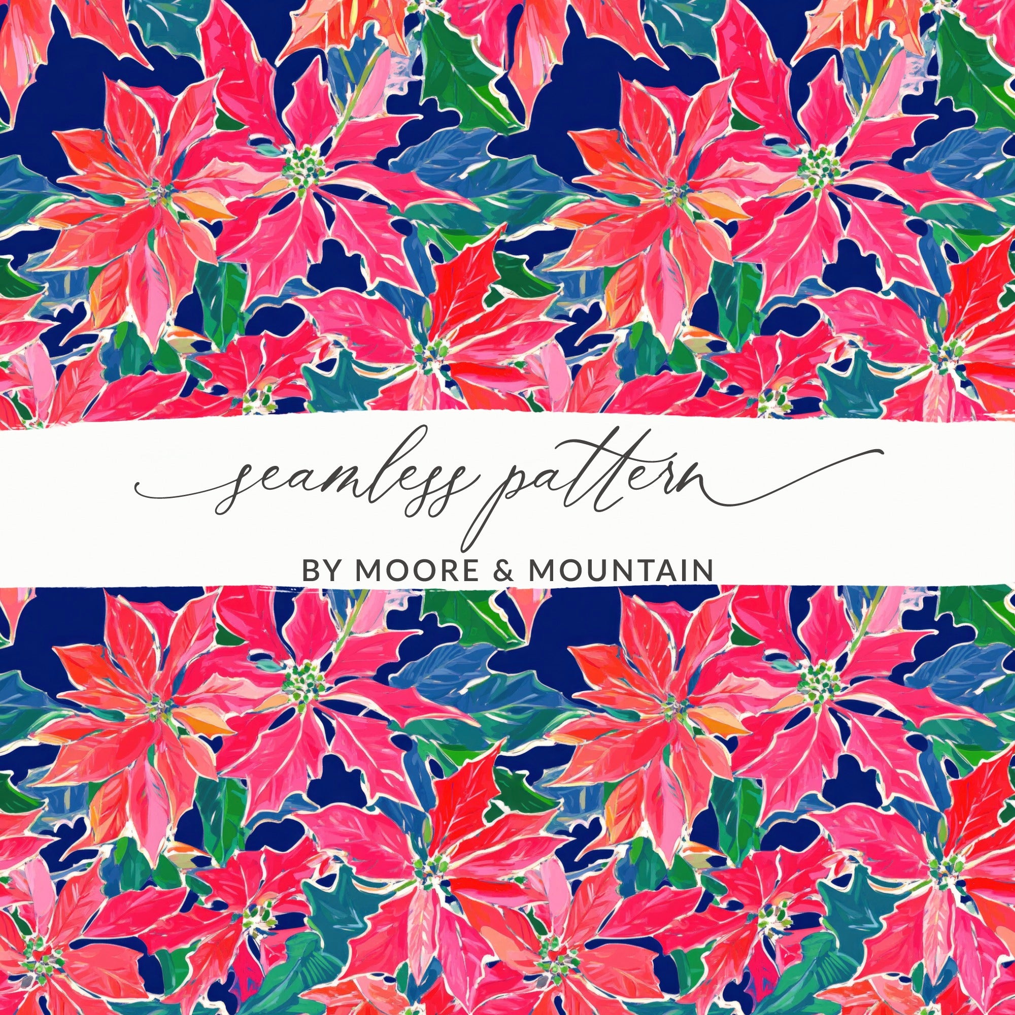 Digital Poinsettia Pattern, Christmas Floral Image, Seamless Design, Festive Wallpaper, Holiday Print, Digital Paper, Poinsettia Digital - Moore and Mountain