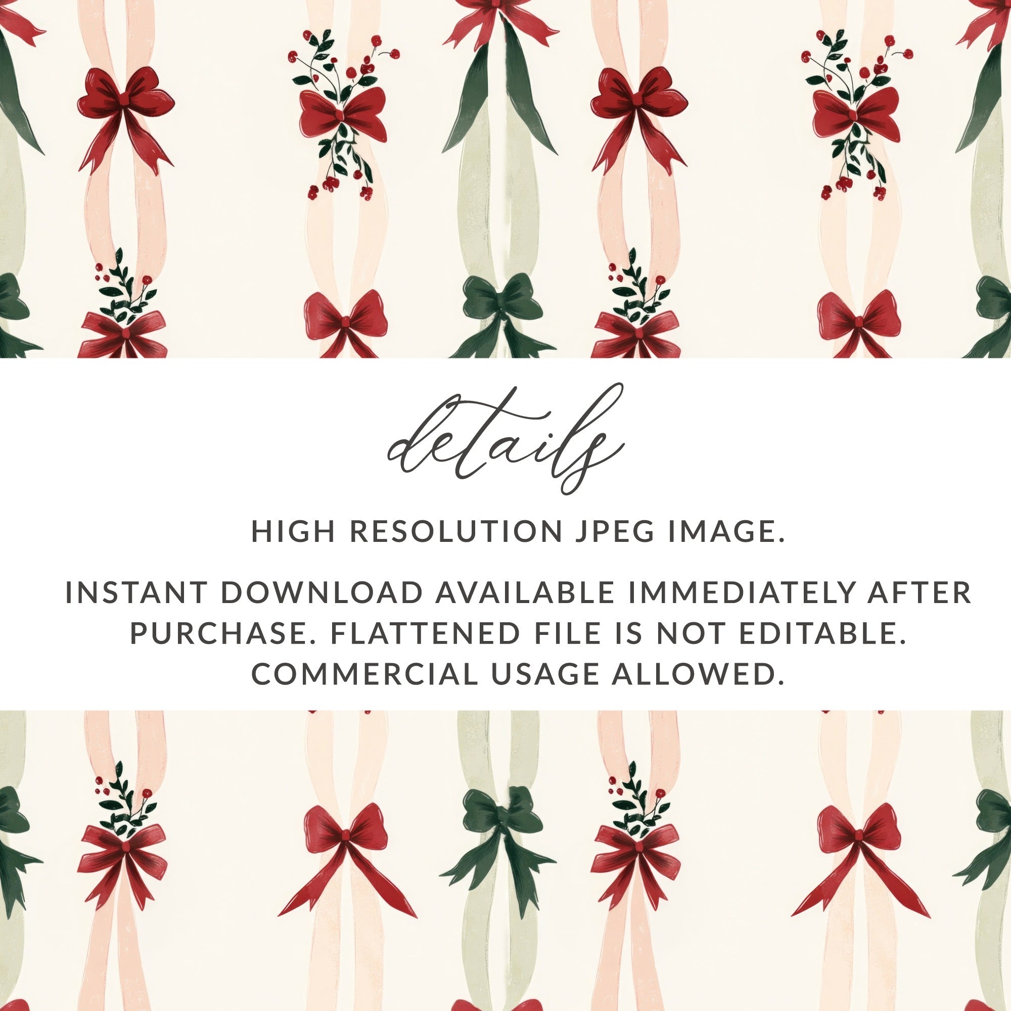 Digital Red Green Christmas Bows Pattern, Watercolor Holiday Ribbons, Festive Background, Repeating Digital Paper, Printable Digital - Moore and Mountain