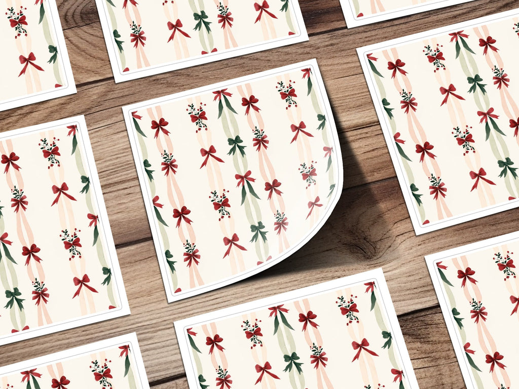 Digital Red Green Christmas Bows Pattern, Watercolor Holiday Ribbons, Festive Background, Repeating Digital Paper, Printable Digital - Moore and Mountain