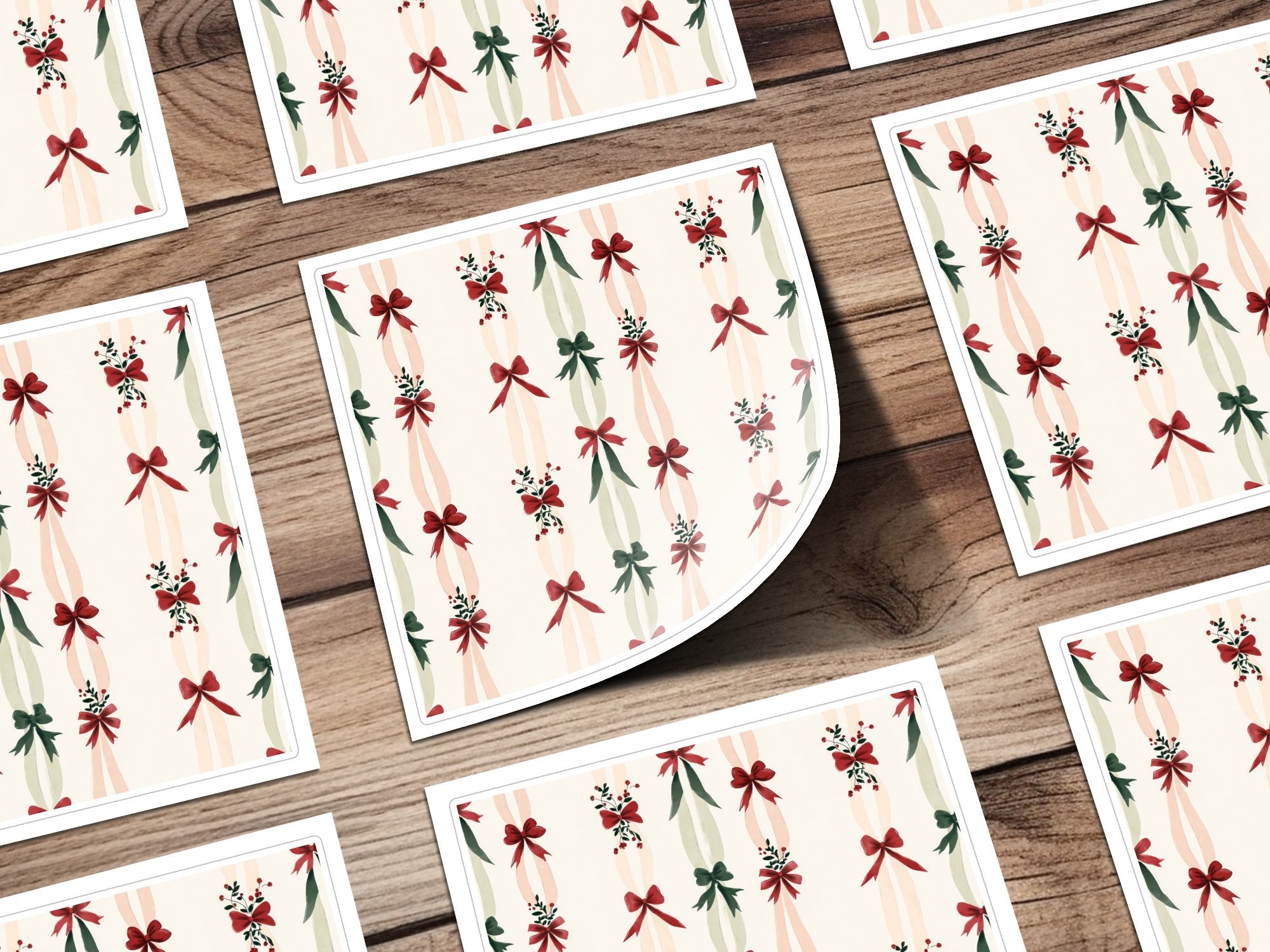 Digital Red Green Christmas Bows Pattern, Watercolor Holiday Ribbons, Festive Background, Repeating Digital Paper, Printable Digital - Moore and Mountain