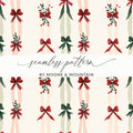 Digital Red Green Christmas Bows Pattern, Watercolor Holiday Ribbons, Festive Background, Repeating Digital Paper, Printable Digital - Moore and Mountain