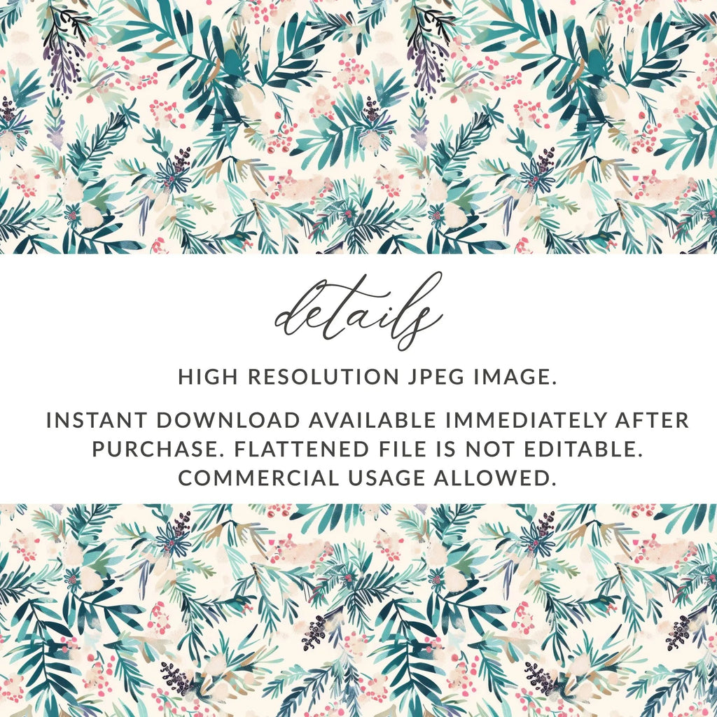 Digital Seamless Pattern, Foliage Design, Floral Digital Paper, Watercolor Pattern, Berries Pattern, Fabric Design, Scrapbooking Paper - Moore and Mountain