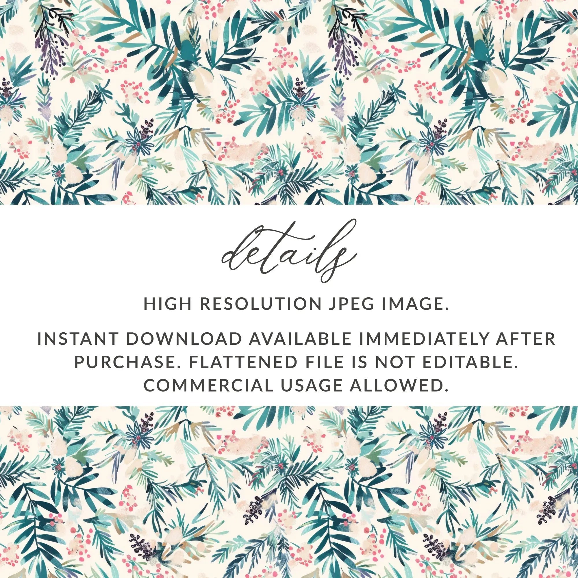 Digital Seamless Pattern, Foliage Design, Floral Digital Paper, Watercolor Pattern, Berries Pattern, Fabric Design, Scrapbooking Paper - Moore and Mountain