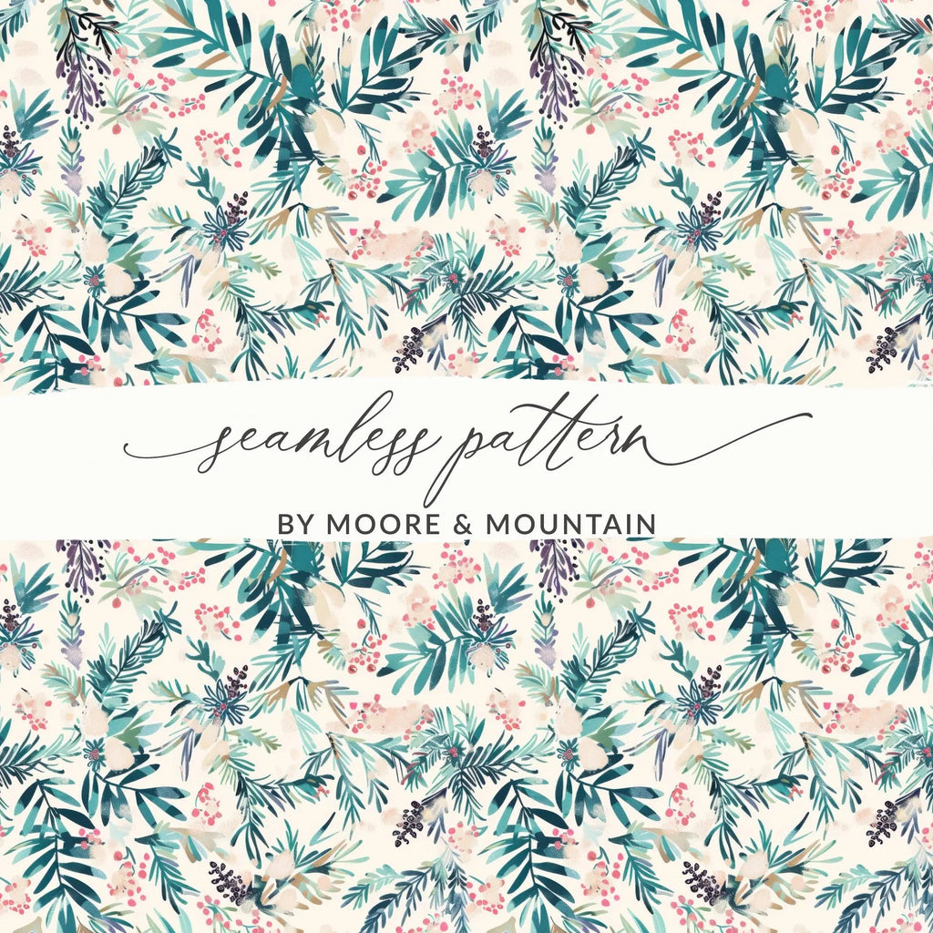 Digital Seamless Pattern, Foliage Design, Floral Digital Paper, Watercolor Pattern, Berries Pattern, Fabric Design, Scrapbooking Paper - Moore and Mountain