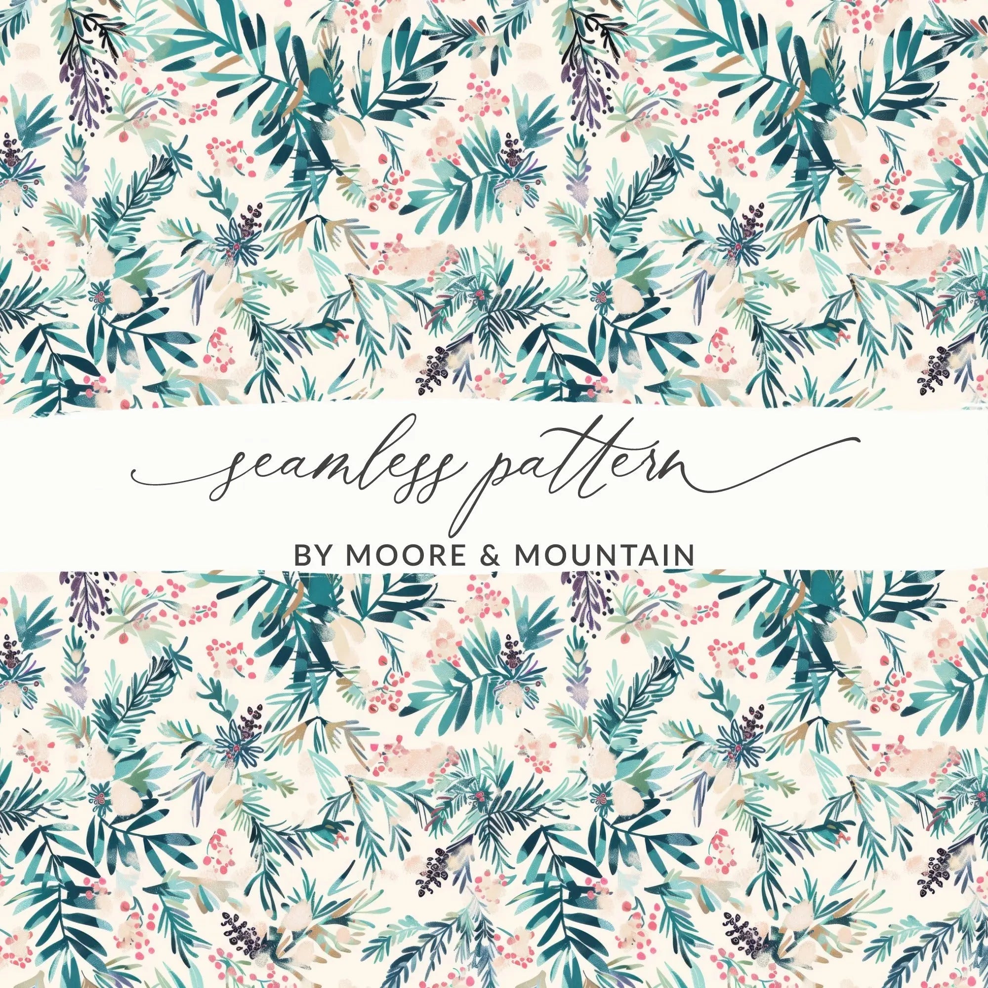 Digital Seamless Pattern, Foliage Design, Floral Digital Paper, Watercolor Pattern, Berries Pattern, Fabric Design, Scrapbooking Paper - Moore and Mountain