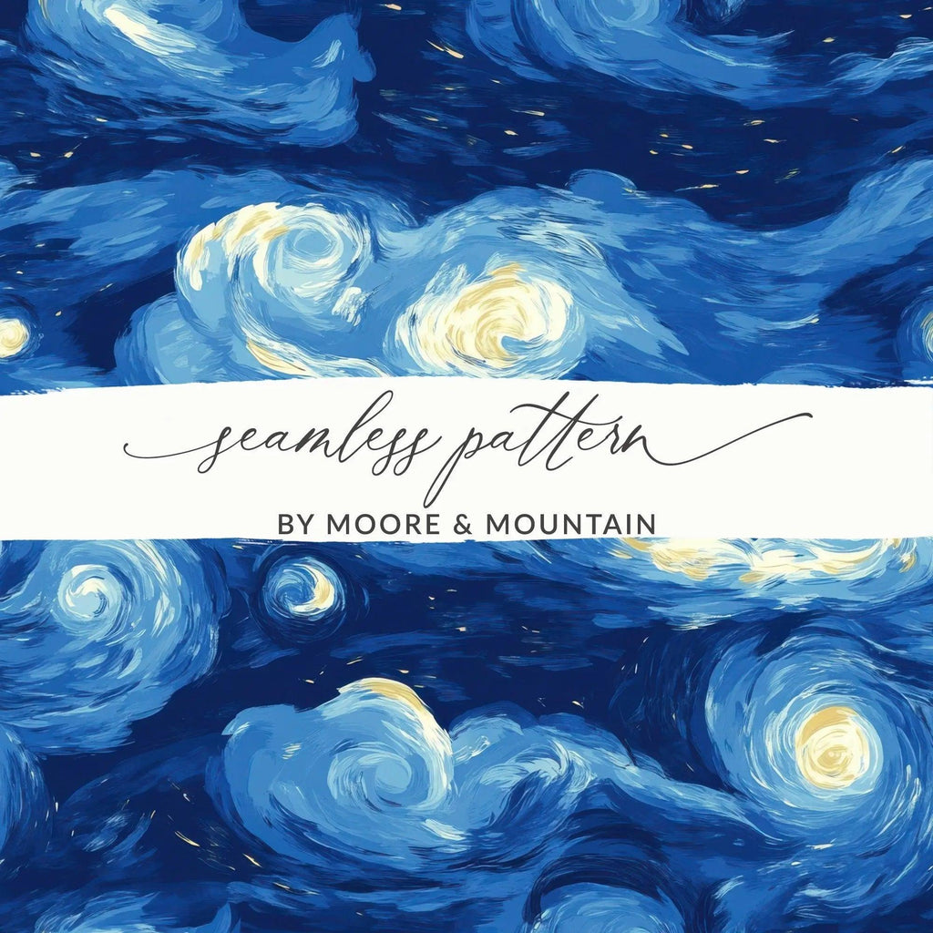 Digital Starry Night Sky, Seamless JPEG Image, Fabric Design, Blue Sky Art, Galaxy Pattern, Repeat Pattern, Instant Download, Digital - Moore and Mountain