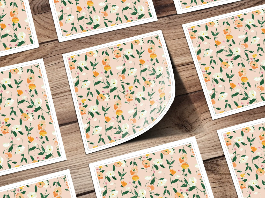 Digital Watercolor Floral Pattern, Peach, White, Orange Flowers, Abstract Spring Illustration, Printable Fabric Design, Seamless Repeat - Moore and Mountain