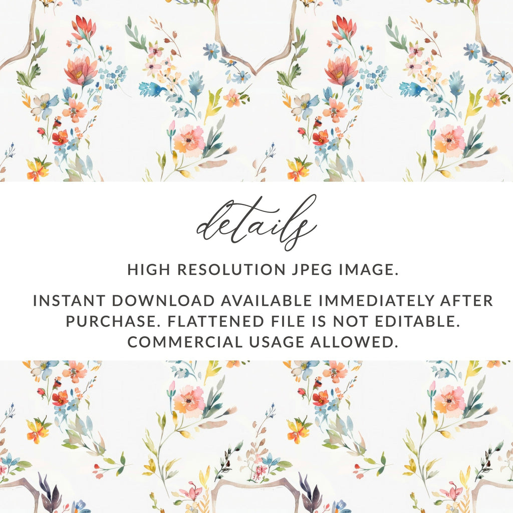 Digital Watercolor Floral Pattern, Red Blue Yellow, Spring Flower Design, Printable Fabric Seamless Tile, Watercolor Clipart, Floral Repeat - Moore and Mountain