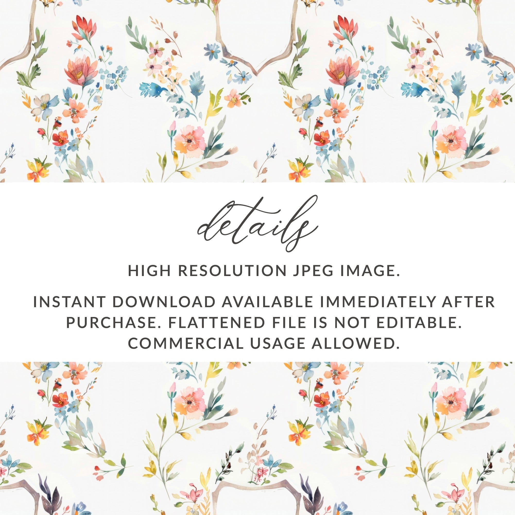 Digital Watercolor Floral Pattern, Red Blue Yellow, Spring Flower Design, Printable Fabric Seamless Tile, Watercolor Clipart, Floral Repeat - Moore and Mountain
