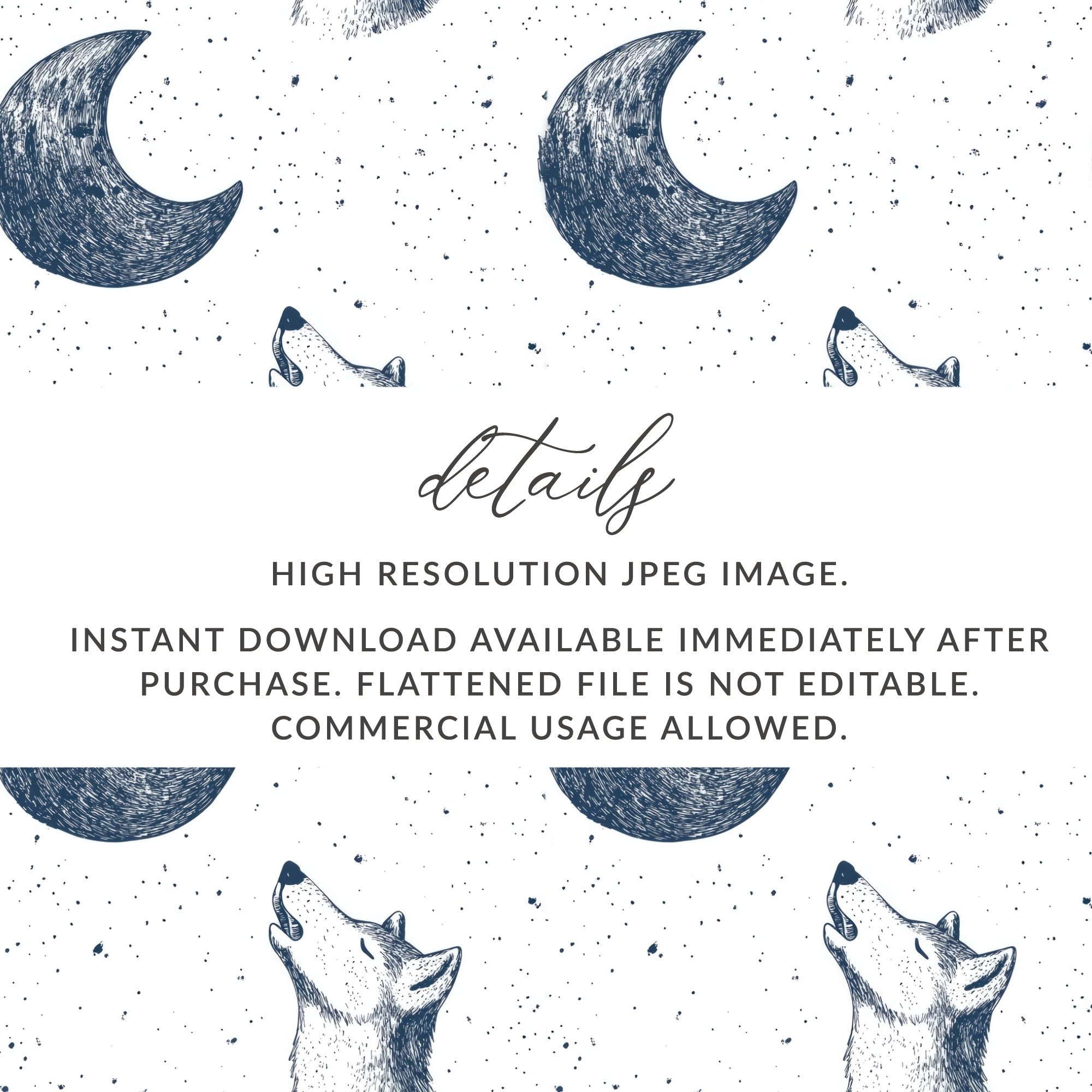 Digital Wolf Moon Seamless Pattern, Celestial JPEG, Night Sky Design, Scrapbook Paper, Fabric Print, Digital Download - Moore and Mountain
