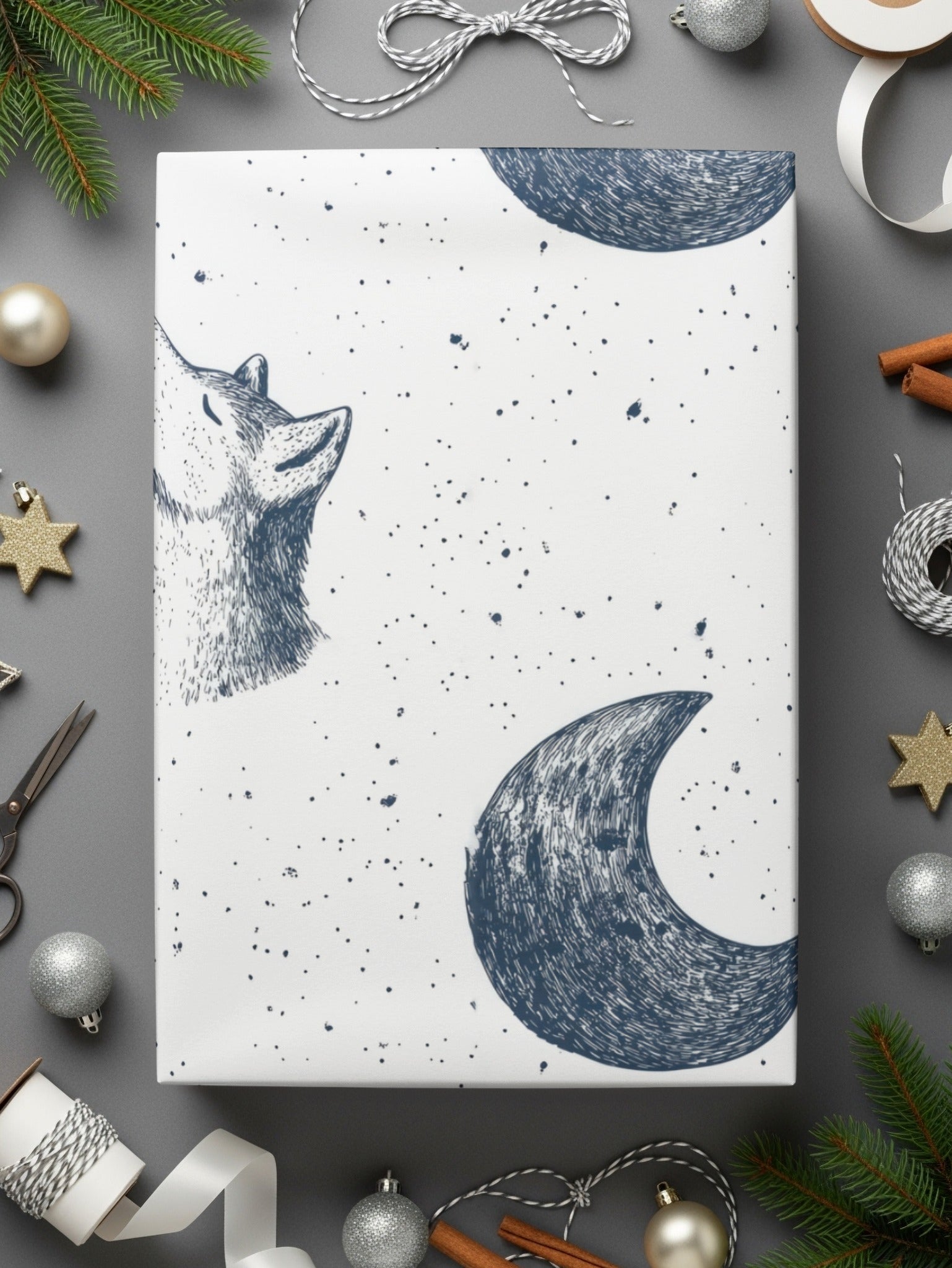 Digital Wolf Moon Seamless Pattern, Celestial JPEG, Night Sky Design, Scrapbook Paper, Fabric Print, Digital Download - Moore and Mountain