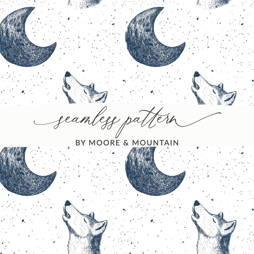 Digital Wolf Moon Seamless Pattern, Celestial JPEG, Night Sky Design, Scrapbook Paper, Fabric Print, Digital Download - Moore and Mountain
