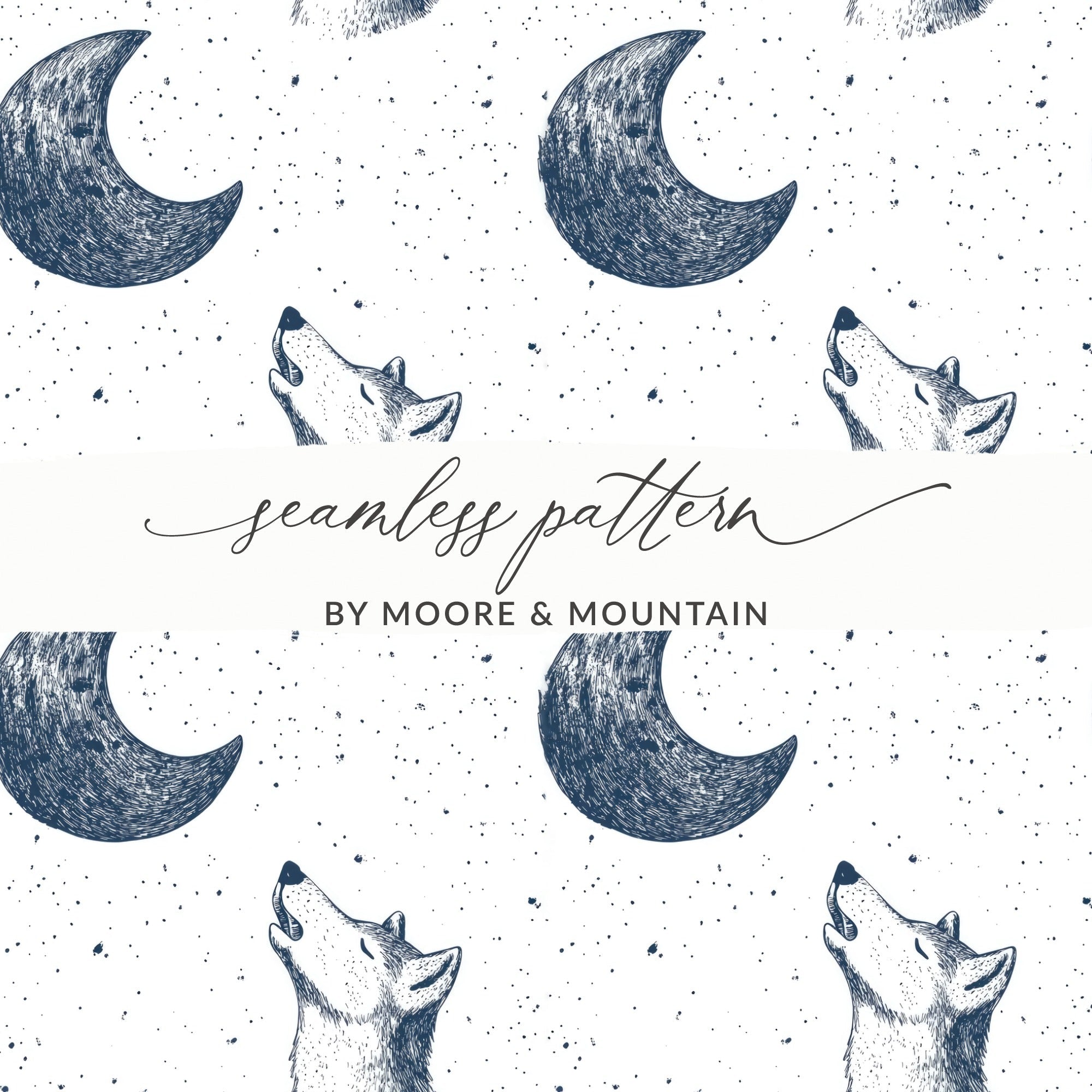 Digital Wolf Moon Seamless Pattern, Celestial JPEG, Night Sky Design, Scrapbook Paper, Fabric Print, Digital Download - Moore and Mountain