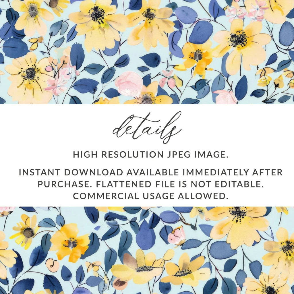 Digital Yellow Floral Seamless Pattern, Watercolor Flowers Fabric Design, Botanical Digital Paper, Spring Textile Print, JPEG Files - Moore and Mountain