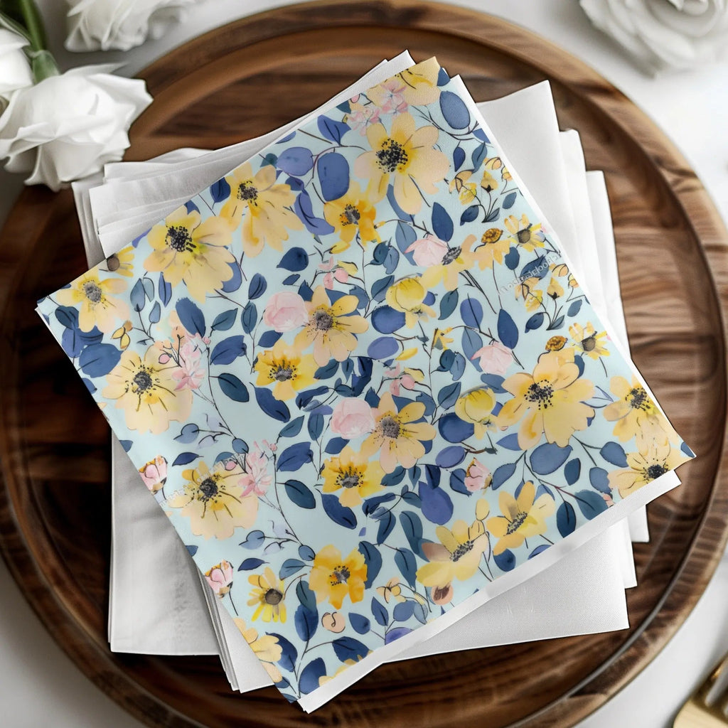 Digital Yellow Floral Seamless Pattern, Watercolor Flowers Fabric Design, Botanical Digital Paper, Spring Textile Print, JPEG Files - Moore and Mountain