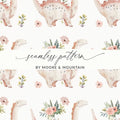Dinosaur Seamless Pattern Digital, Floral Dinosaur Print File, Watercolor Dino Design, Kids Fabric Pattern, Girls Room Clipart - Moore and Mountain