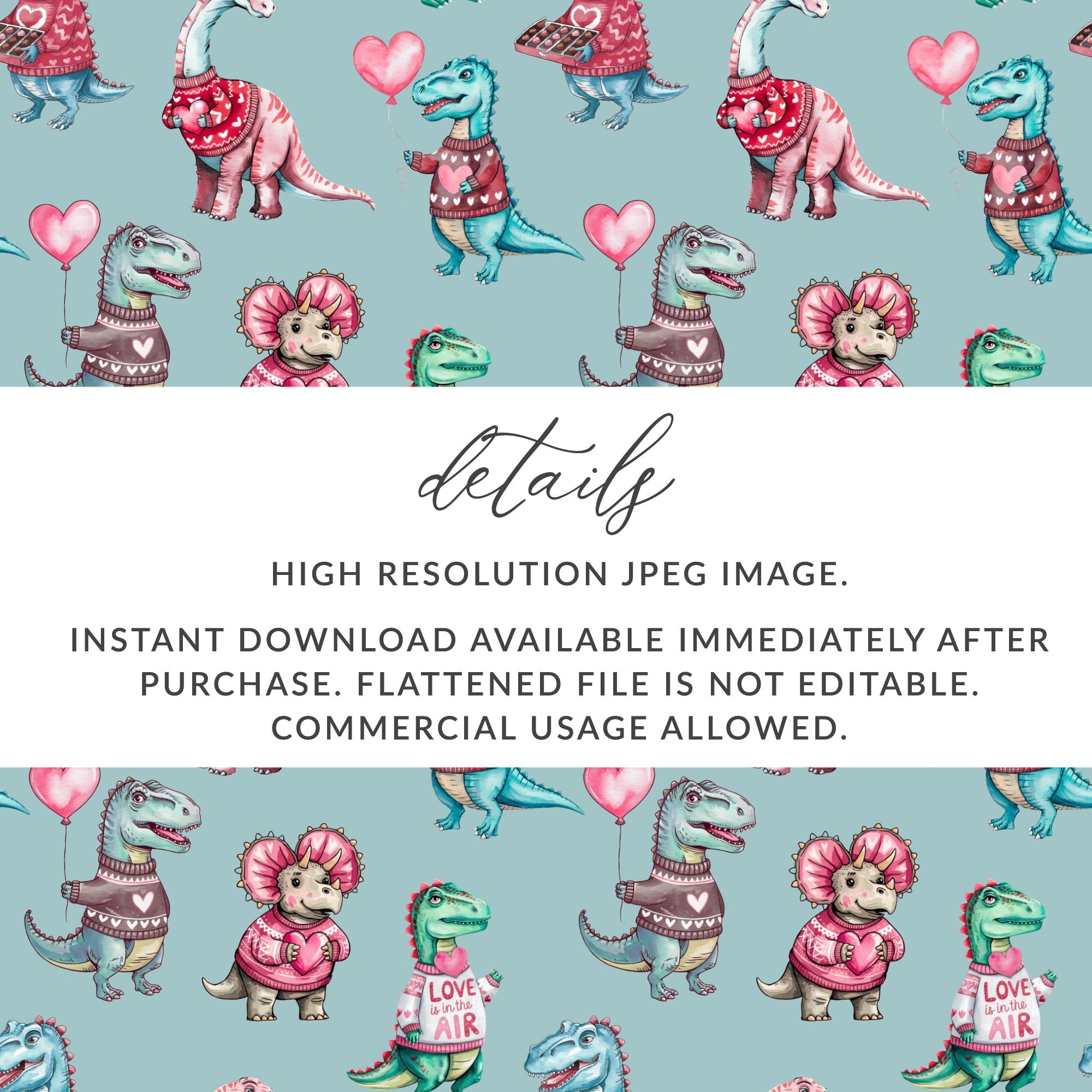 Dinosaur Valentine Seamless Pattern, Digital Paper, Cute Dino Pattern, Dinosaur Love, Kawaii Dino, Valentine Pattern, Digital Download - Moore and Mountain