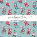 Dinosaur Valentine Seamless Pattern, Digital Paper, Cute Dino Pattern, Dinosaur Love, Kawaii Dino, Valentine Pattern, Digital Download - Moore and Mountain