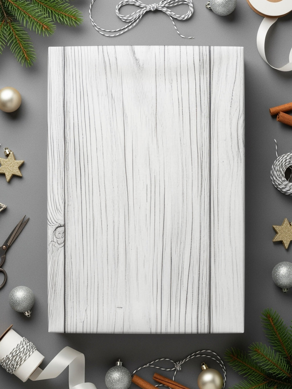 Festive White Wood Grain Holiday Wrapping Paper Sheets