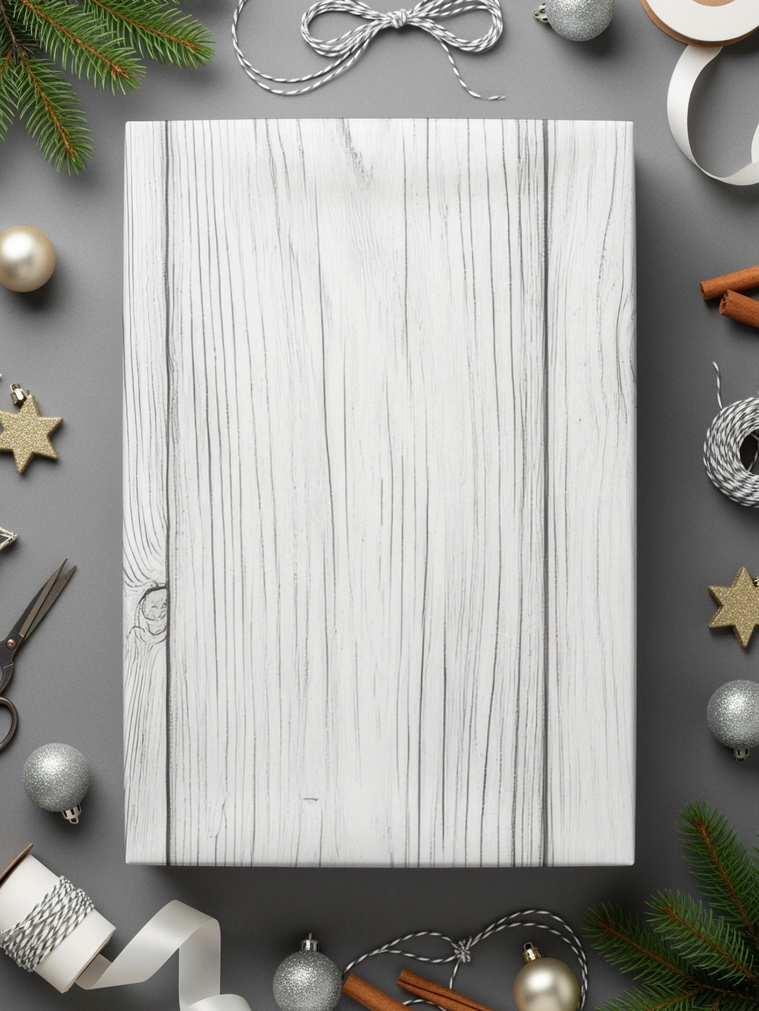Festive White Wood Grain Holiday Wrapping Paper Sheets