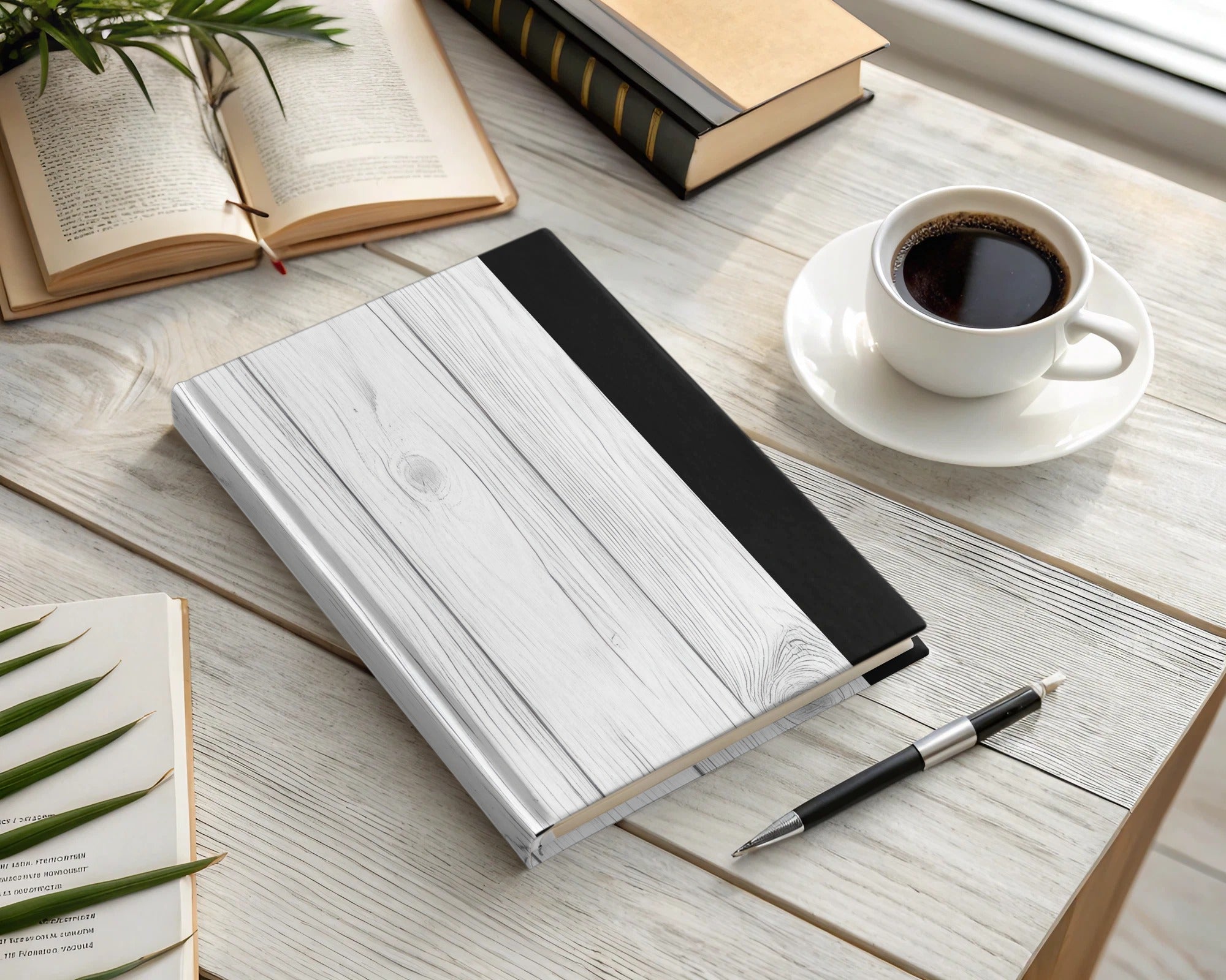 Stylish Hardcover White and Black Wood Design Notebook