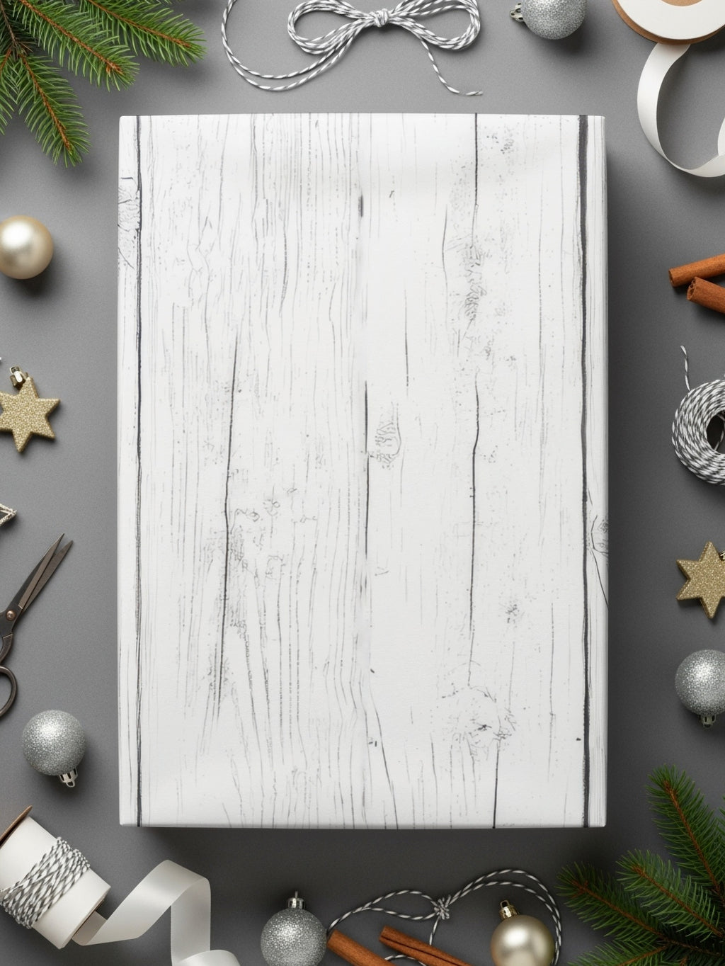 Rustic White Wood Grain Design Holiday Gift Wrap