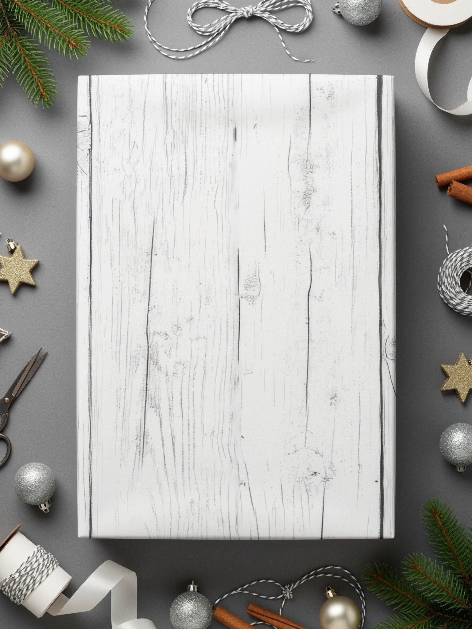 Rustic White Wood Grain Design Holiday Gift Wrap