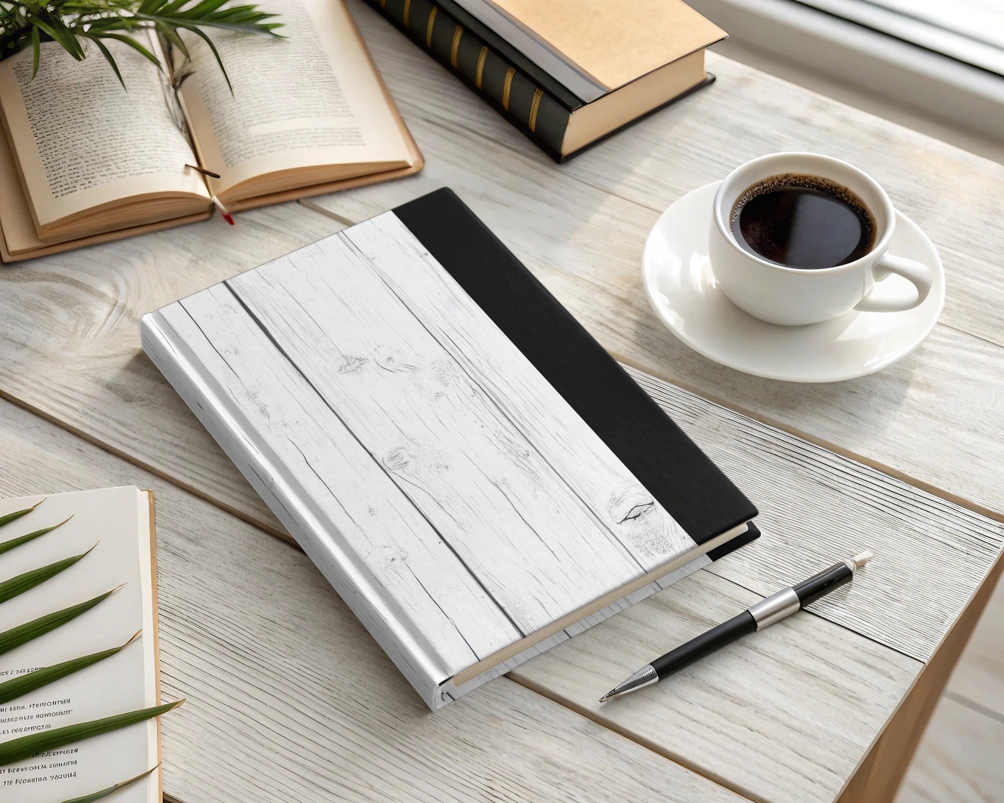 Rustic White Wood Journal with Black Accent Notebook