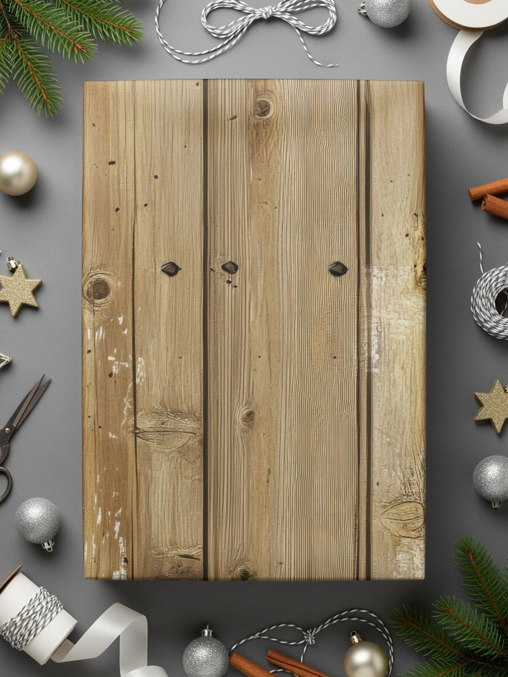 Festive Rustic Wooden Plank Wrapped Gift Box Decor