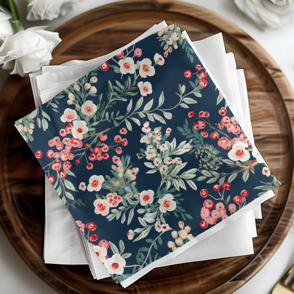 Elegant Floral Navy Theme Napkin Set for Dinner Parties
