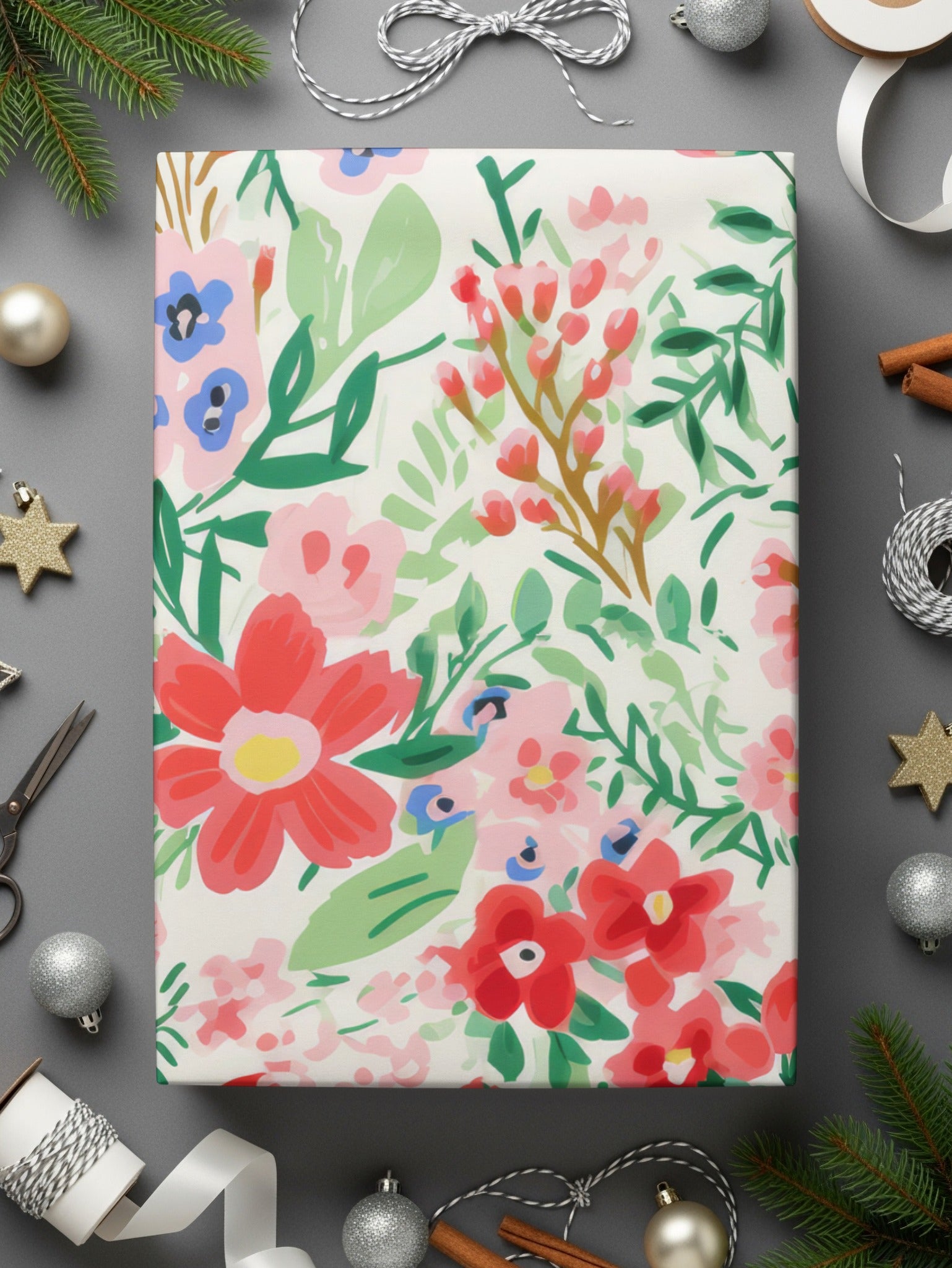 Bright and Festive Floral Pattern Gift Wrap Sheet