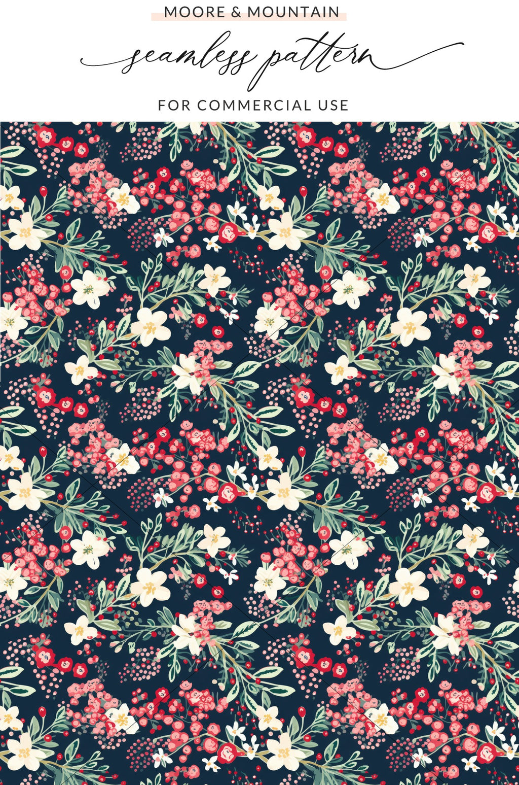 Floral and Berry Seamless Pattern for Commercial Use
