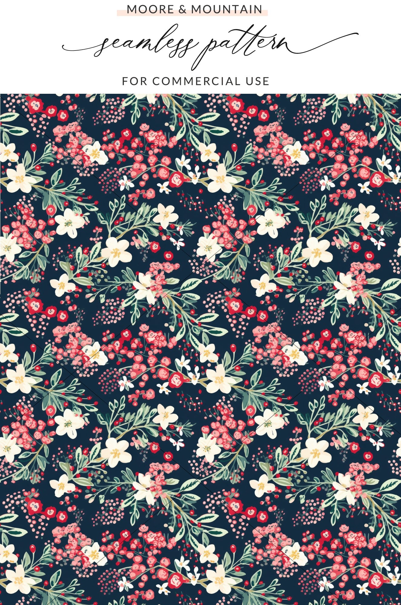 Floral and Berry Seamless Pattern for Commercial Use
