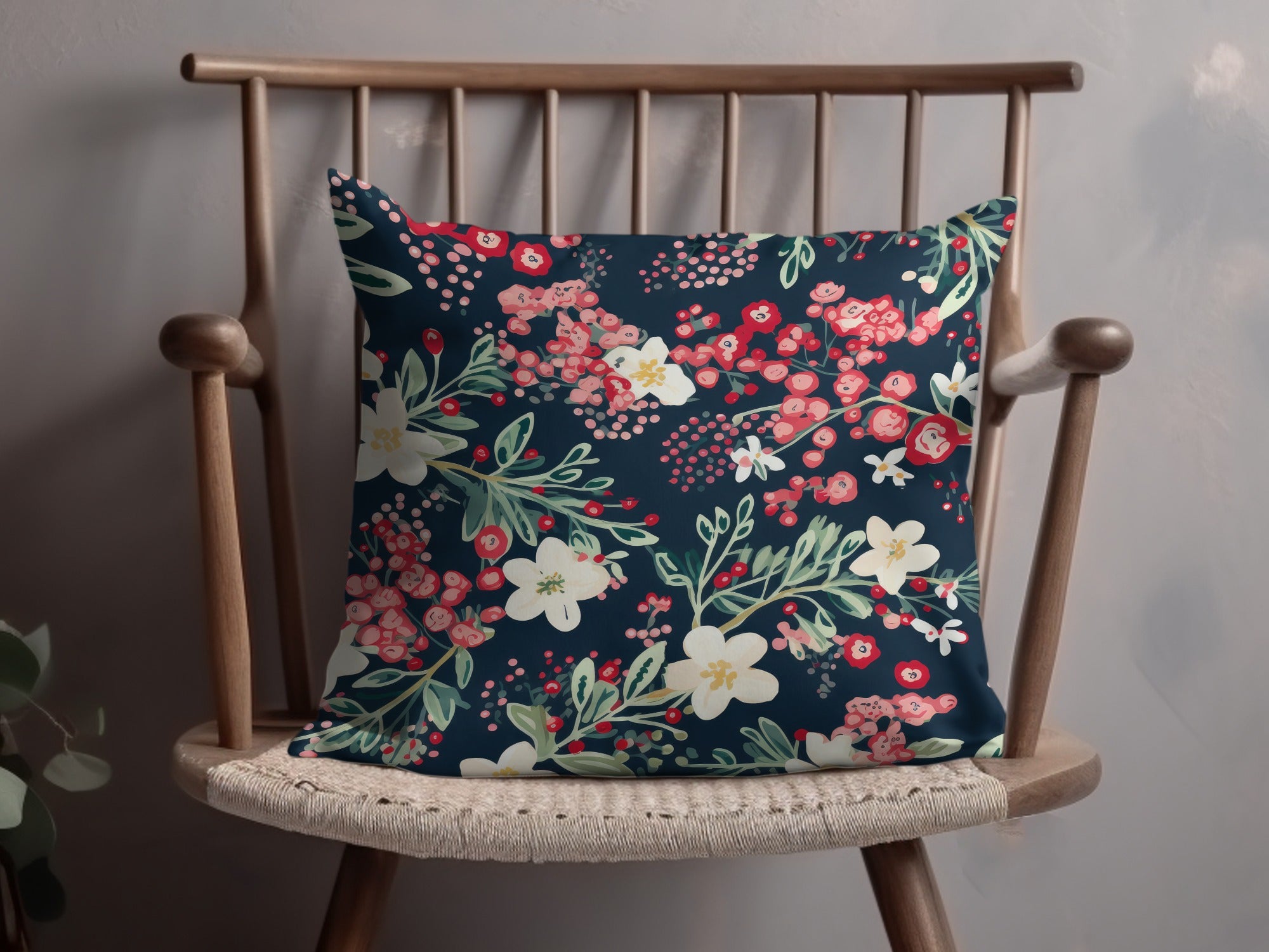 Floral Patterned Throw Pillow with Vibrant Blooms Decor