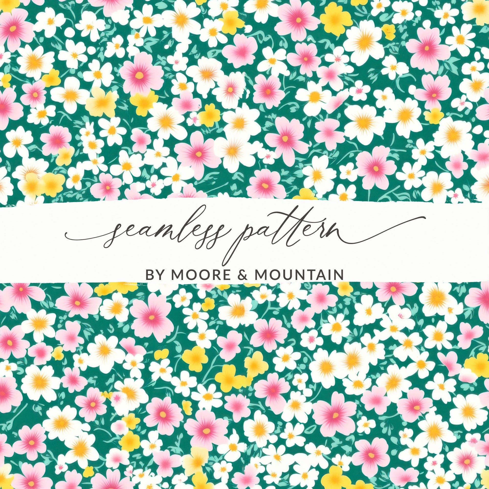 Floral Green Pink Yellow White Seamless Pattern Design