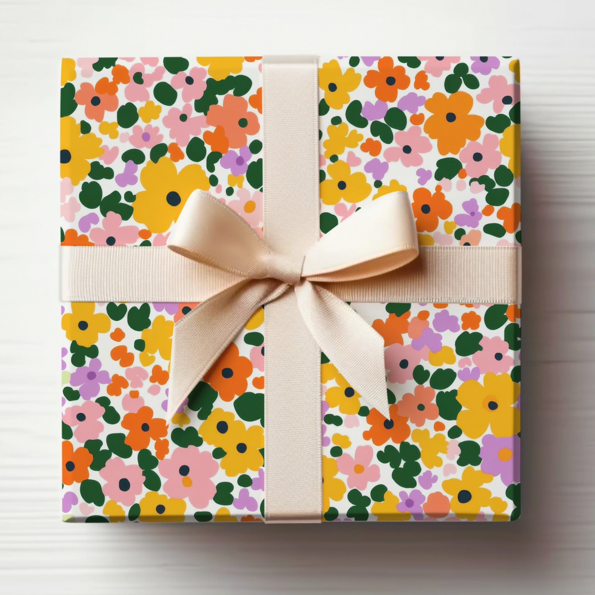 Vibrant Floral Gift Wrap with Elegant Ribbon for Gifts