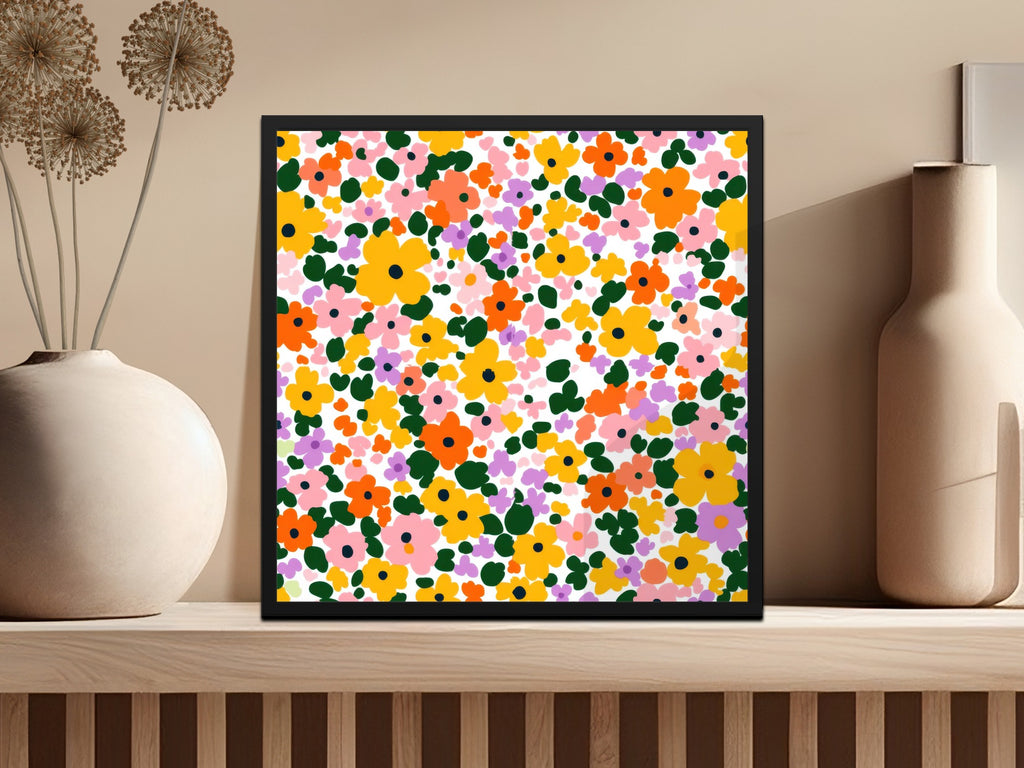 Vibrant and Colorful Floral Pattern Framed Art Print