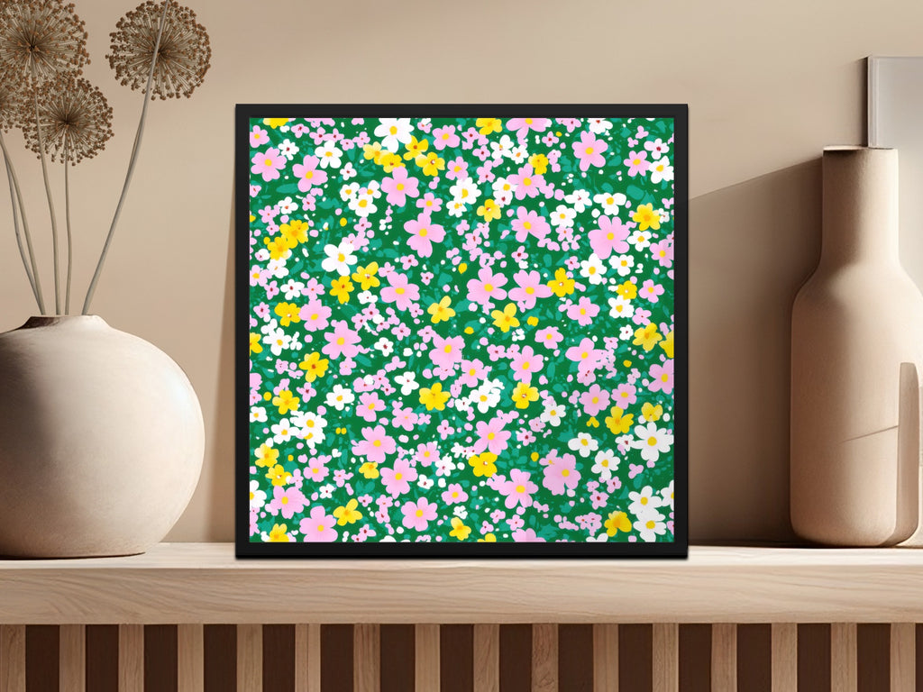 Vibrant Floral Art Print with Colorful Blossoms Wall Decor