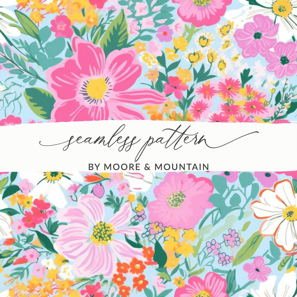 Ditsy Floral Digital Paper, Flower Seamless Pattern, Watercolor Flower, Pink Floral, Fabric Design, Backgrounds, Scrapbooking Paper, Digital Art - Moore and Mountain