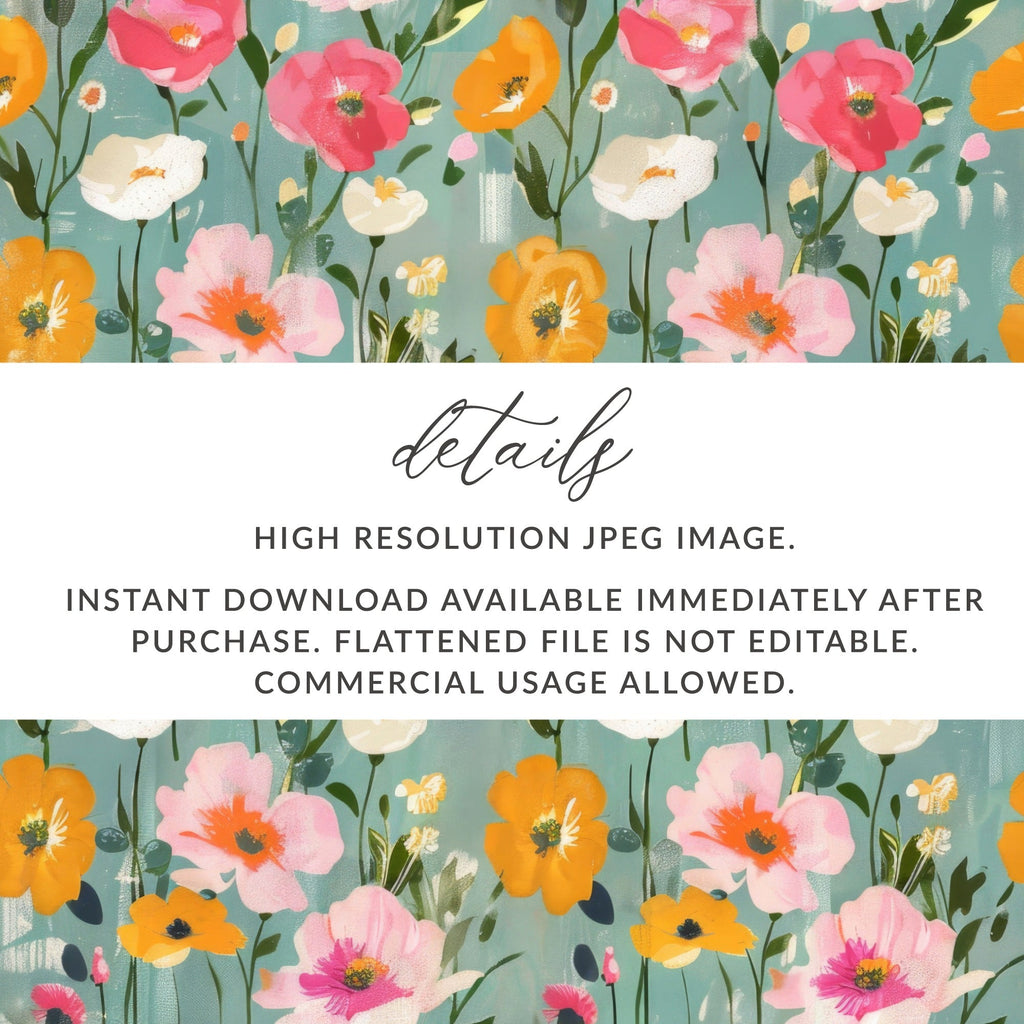 Ditsy Floral Digital Paper, Seamless Pattern, Pink and Gold Poppy Flower Design, Printable Fabric Design, Scrapbooking Paper Digital Download - Moore and Mountain