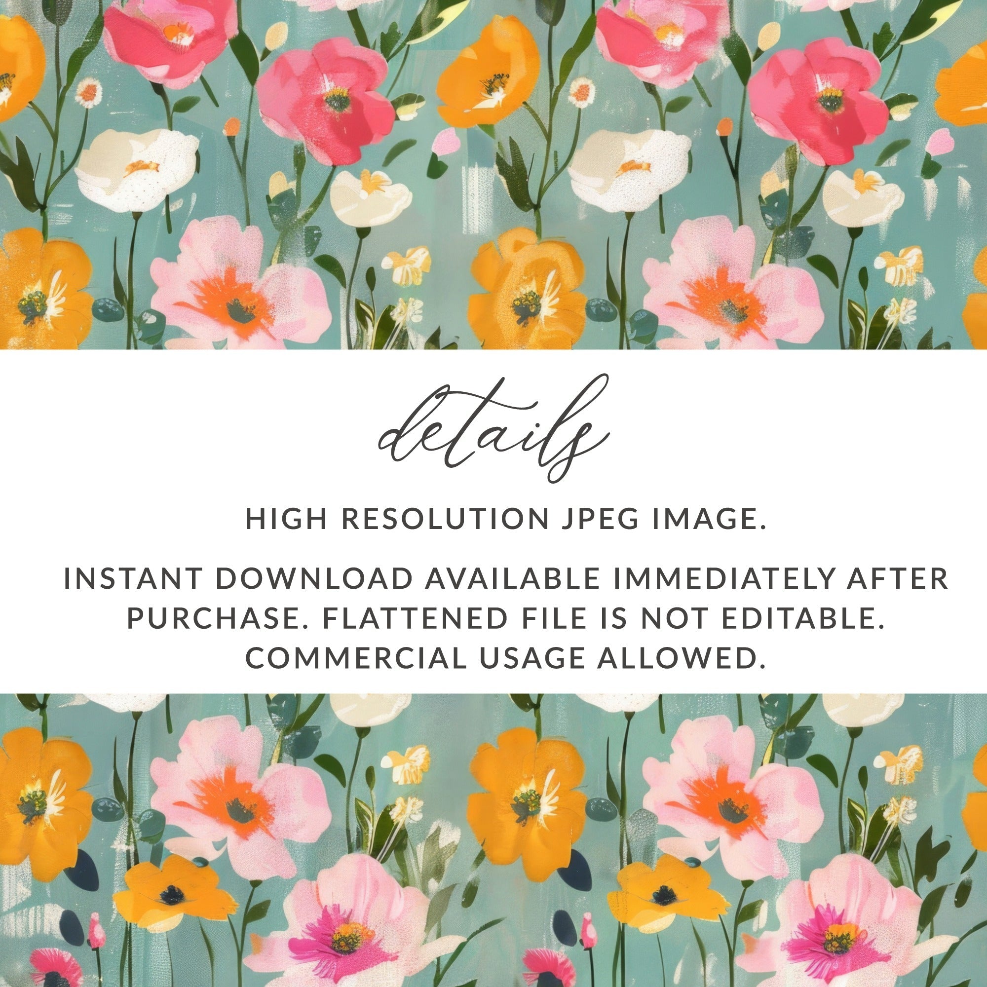Ditsy Floral Digital Paper, Seamless Pattern, Pink and Gold Poppy Flower Design, Printable Fabric Design, Scrapbooking Paper Digital Download - Moore and Mountain