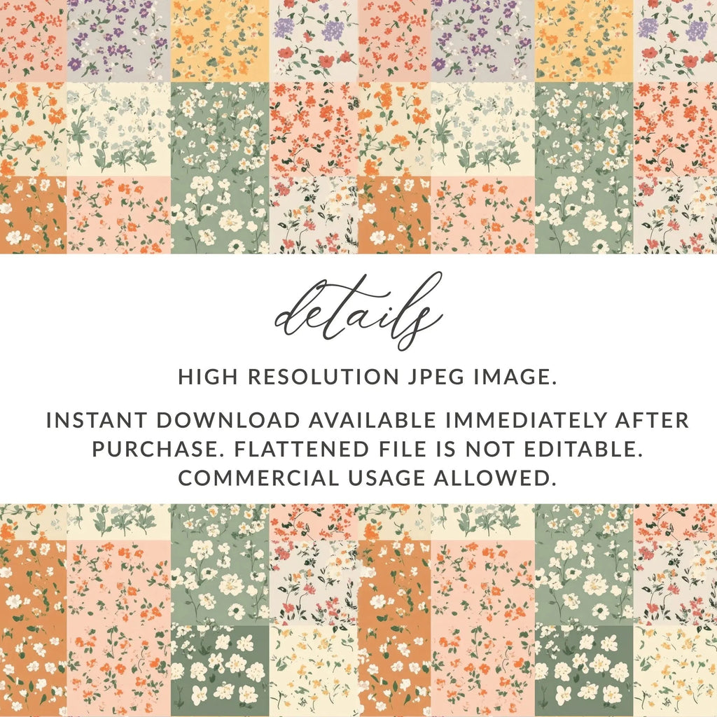 Ditsy Floral Digital Paper,Patchwork Floral Seamless Pattern, Flower Background, Fabric Design, Scrapbooking, Digital Download, Quilting Paper - Moore and Mountain