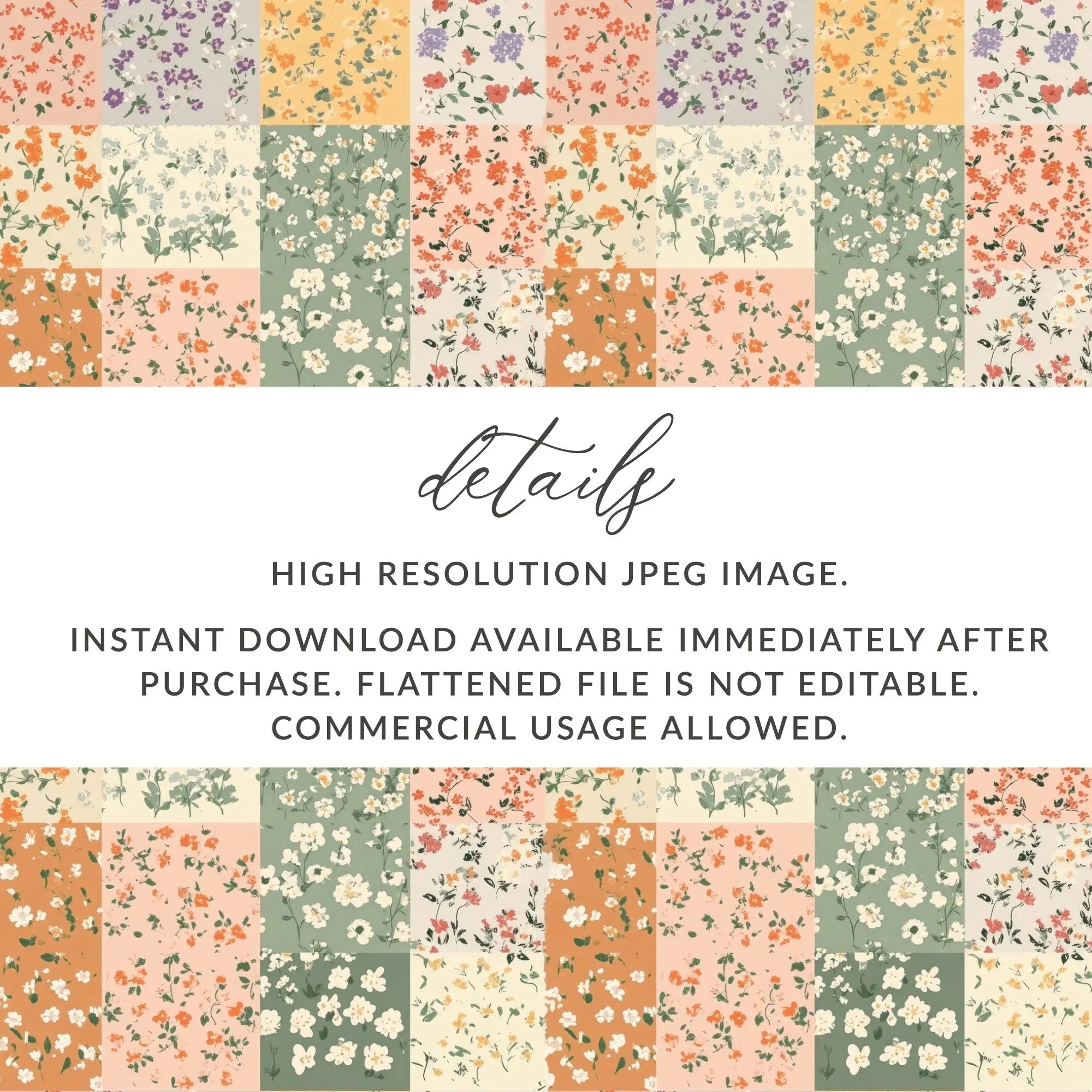 Ditsy Floral Digital Paper,Patchwork Floral Seamless Pattern, Flower Background, Fabric Design, Scrapbooking, Digital Download, Quilting Paper - Moore and Mountain